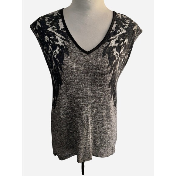 Rock & Republic Studded Angel Wings Y2K Sweater Tank Silver Metallic Knit Hi Low - Picture 1 of 7